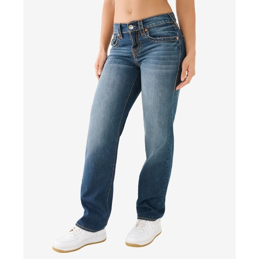 True Religion Women's Ricki Flap Big T Relaxed Straight Jean Blue $199 Size 31